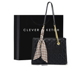 CLEVER & KETCH包包女包大容量托特包通勤大包女士单肩包菱格链条手提包生日礼物 黑色