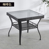 明强 明强 藤编小茶几方形储物小桌子钢化玻璃小方桌阳台小茶几小茶桌 咖啡色【80*80*70】方桌 组装