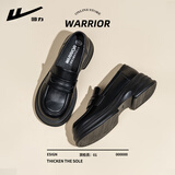 回力小皮鞋女英伦风黑色休闲乐福鞋秋冬季百搭平底舒适一脚蹬工作单鞋 黑色【松糕5CM】 35