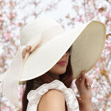 维捷夫遮阳帽女士太阳帽夏天沙滩大沿帽子折叠防晒草帽女 乳白色