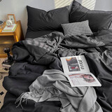 南极人（Nanjiren）床上四件套+被子被芯+枕头被套床单单人学生宿舍双人家用床笠 纯色-黑色 床单款 1.8m四件套【被套200x230cm