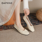 达芙妮（DAPHNE）官方单鞋女2025春秋新款法式温柔妈妈鞋平底浅口一脚蹬豆豆鞋子女 杏色【平底舒适单鞋】 40