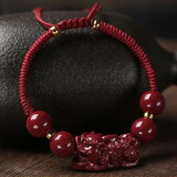 乐喵（LEMIAO）本命年银转运珠朱砂手绳男粗款手链女手工编织情侣饰品闺蜜 男款10mm朱砂貔貅手绳  HT