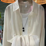 浪莎防晒衣女夏季冰丝透气防紫外线开衫外套2024新款长袖薄款雪纺衬衫 76杏色【珠光雪纺】 S (80-95斤)