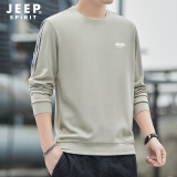 吉普（JEEP） 卫衣男春秋新款男士纯色长袖圆领T恤冬季加绒加厚保暖外套上衣 燕麦色 L