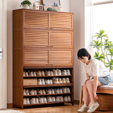 木马人鞋柜家用门口入户柜一体靠墙多层宿舍鞋架收纳换鞋凳储物玄关柜子 【百叶翻门】茶色-十一层110长