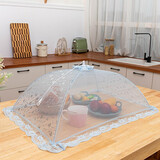 菲客特大可折叠网纱饭菜罩盖菜罩叠餐桌罩食物罩防苍蝇季蕾丝网纱饭罩 长型玫瑰天蓝色