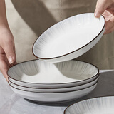 尚行知是碗饭碗釉下彩北欧简约面碗陶瓷餐具家用大汤碗泡面米饭碗盘子汤盆 8英寸盘子【4个装】