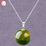 【礼物】滴水成珠 墨西哥蓝珀白18k金吊坠高品质净水无杂无裂琥珀吊坠 晶莹剔透 14.0-15.0mm蓝珀圆珠+白18k金托