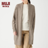 无印良品 MUJI 女式 含牦牛绒毛圈花式线长开衫长袖针织衫毛衣女装W9AA052 深咖啡棕色 XS-S (155/80A）