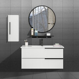 滨浪实木洗衣机柜卫浴柜组合套装卫生间洗手脸盆洗漱台智能圆镜柜2006 白木纹圆镜款（侧柜另购） 60CM