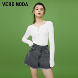 VEROMODA【店铺热卖】上衣2023秋冬新款舒适通勤简约V领长袖T恤女短袖女 白色 160/80A/S