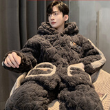 雅鹿睡衣男士2025秋冬季新款珊瑚绒三层夹棉袄加厚加绒男款家居服冬款 NSCJF-深灰布朗熊三层夹棉男 L 男生(建议100-125斤)