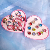 曲美思新款儿童戒指环卡通女孩公主首饰仿水晶宝石女童饰品 彩钻12+冰雪奇缘10