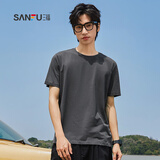 三福2025夏季新款短袖t恤男女圆领纯色上衣情侣款白色休闲打底衫 圆领-灰色 XL
