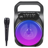 拼搏者 无线蓝牙音箱大音量七彩灯便携式户外广场舞音响话筒K歌收款播报 音箱+有线话筒
