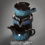 豪祥 紫砂懒人自动陶瓷茶壶冲茶器单个旋转石磨家用办公功夫茶具配件 沙金蓝泡茶壶+茶海