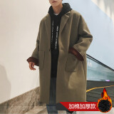 秋冬款风衣男毛呢大衣中长款韩版潮流加厚宽松大码青少年帅气男士呢子外套 驼色 2XL（尺码偏大）