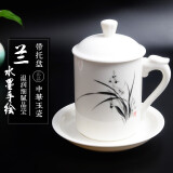 翔丰茶杯陶瓷盖杯带盖开会杯子商务会议杯办公水杯套装家用水杯 酒店茶杯　四君子茶杯 龙柄-兰(带盘)