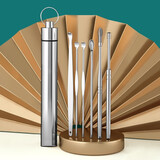 摩范挖耳勺套装螺旋挖耳朵专业采耳棒多功能不锈钢扣耳工具套装家用 罐装六件套