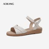 奥康（Aokang）女鞋坡跟一字带凉鞋牛皮舒适日常休闲外穿妈妈鞋T666688811米36码