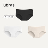 ubras女士内裤女抗菌底裆中腰三角裤黑色+白色+瓷肌色XXL