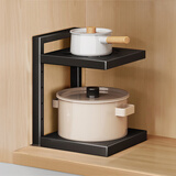 百年正和厨房置物架下水槽锅架多层家用橱柜内储物隐藏式灶台锅具收纳神器 2层/熊猫【黑色】高度可调