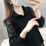 香影芬针织衫女套头两件装毛衣女秋季新款打底衫女洋气内搭马夹女外套 黑色 3XL (建议135-150斤)