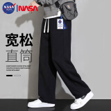 NASA GISS休闲裤男宽松直筒阔腿裤潮流运动长裤子 黑色 (180/84A)XL 