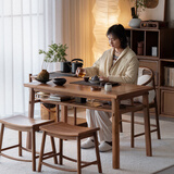 溪木工坊 阳台茶桌新中式实木小茶台烧水壶上下水一体泡茶桌 1.4m茶桌无烧水壶+圈椅+高凳2