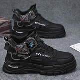 潮小二高帮男鞋秋冬马丁靴男工装运动休闲板鞋增高旋钮扣鞋子男百搭潮鞋 黑色 42 (260mm)