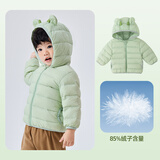 嘟嘟家宝宝羽绒服新年轻薄儿童白鸭绒保暖男童连帽外套过年衣服 绿色130