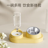 hoopet猫碗双碗不锈钢狗狗碗宠物猫粮食盆自动饮水器水碗喂食器陶瓷用品 【不锈钢款】芝士奶黄