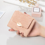 一竹春钱包女短款2024新款小众设计简约复古磨砂叶子女士钱包时尚零钱包