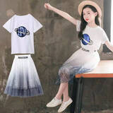 好莉娅童装女童连衣裙夏装4-12岁儿童短袖裙子套装公主裙夏季女孩中大童 上衣+裙子 150(建议身高145左右)