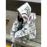 凯普蒂春秋鲨鱼外套双层帽系列迷彩连帽男女学生情侣嘻哈开衫拉链卫衣男 白灰色【好质量】 【有运费险】 【优质双帽款】 L (105-115斤)