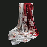 达芬奇密码 春秋缎面大方巾长巾丝巾女 新款国风保暖丝巾 大雅之秀 灰色暗红