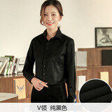 EAEOVNI长袖衬衫女商务免烫春夏职业装白色正装银行衬衣面试工作服修身OL 黑色【V. 领】 40【128-138斤】