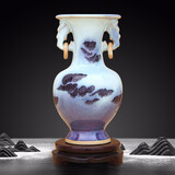 傲世小号新中式钧瓷窑变陶瓷器花瓶工艺品客厅摆件家居酒柜玄关电视柜 窑变山水双耳瓶（配木质旋转底座）