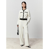 太平鸟女装冬季小香风长裤套装A1FBD4160 米白 XL