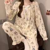 JIOESC睡衣女秋冬季长袖甜美可爱学生卡通日系宽松可外穿家居服两件套 蛋糕猫咪 L 【100-120斤】
