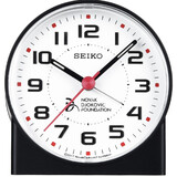 SEIKO日本精工时钟简约现代个性木纹边框带分钟刻度夜光卧室儿童小闹钟 黑色