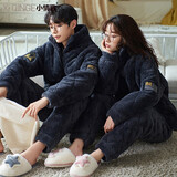 小情歌 夹棉情侣睡衣冬季三层加绒加厚珊瑚绒家居服法兰绒冬天棉袄套装 QZM206049女装（三层加厚） M