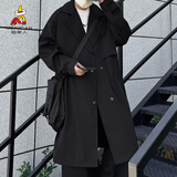 稻草人（MEXICAN）风衣男中长款复古英伦男女同款高级感通勤外套男装 黑色 2XL 