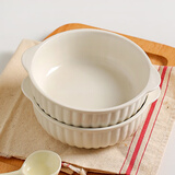 川岛屋双耳空气炸锅烤碗微波炉烤箱专用碗陶瓷沙拉碗烤盘蒸蛋羹碗 6.5英寸双耳烤碗(白色)-2个装