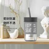 MiGo玻璃吸管水杯男女士加厚耐摔情侣便携杯子防烫咖啡杯奶茶杯花茶杯  哈雷轰轰 400ml