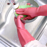 日本进口家务清洁手套洗衣手套 加绒加厚加长厨房洗碗耐用薄手套 B款红(小号）薄款