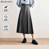 Olrain欧芮儿法式灰色半身裙女装春季新款高腰百褶A字伞摆裙子 灰色 M