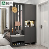 椰果 鞋柜玄关一体柜入户进门口家用大容量门厅衣帽置物架屏风隔断柜 全深灰色挂衣架左边 120厘米长