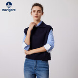 纳维凯尔意大利小帆船翻领背心毛衣女无袖针织衫2334923501 蓝 XL 